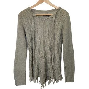 Prana Shelby Poncho Sweater Wool Blend Cable Knit Fringe Chunky Fall